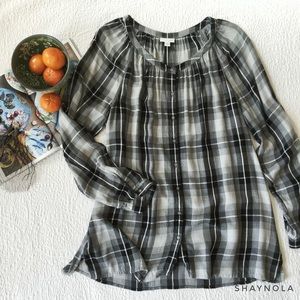 J Jill Black, White and Gray Plaid Blouse